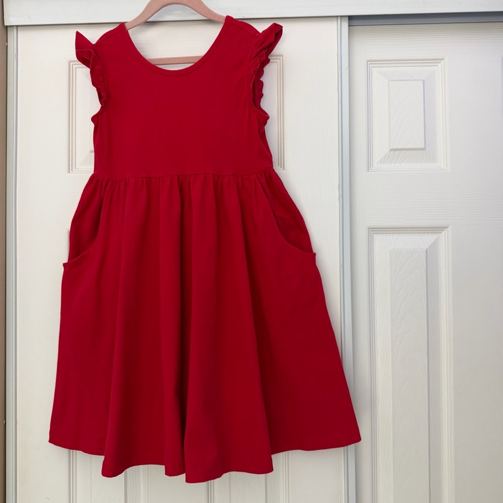 Hanna Andersson Red Ruffle Skater Dress With Pockets Girls Size 8